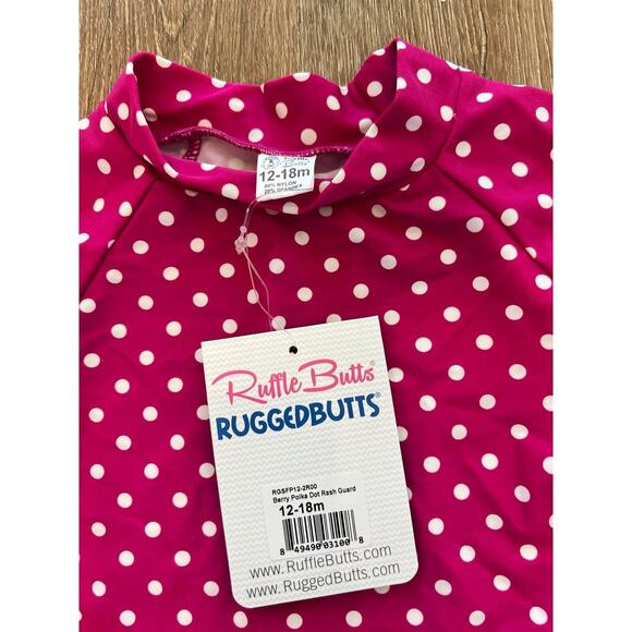 RuffleButts RashGuard Swim Top Baby 12-18 months Swimsuit Hot Pink UPF50 NEW - Picture 3 of 4